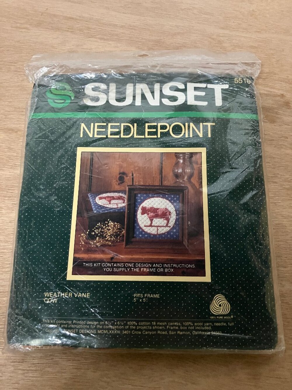Sunset Needlepoint Kit no. 5516 vintage Weather Vane Cow